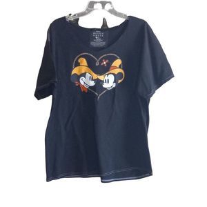 Women's Disney Cowboy Mickey & Minnie Short Sleeve Black Tee Shirt One Size f17